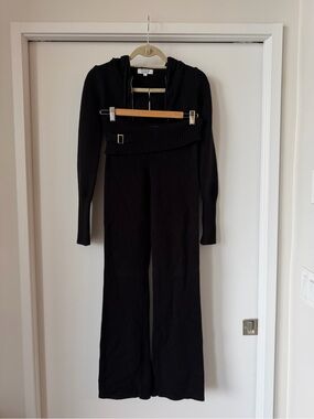 Frankie's Bikinis Black Knit Wide-Leg Jumpsuit with Ribbed Belt